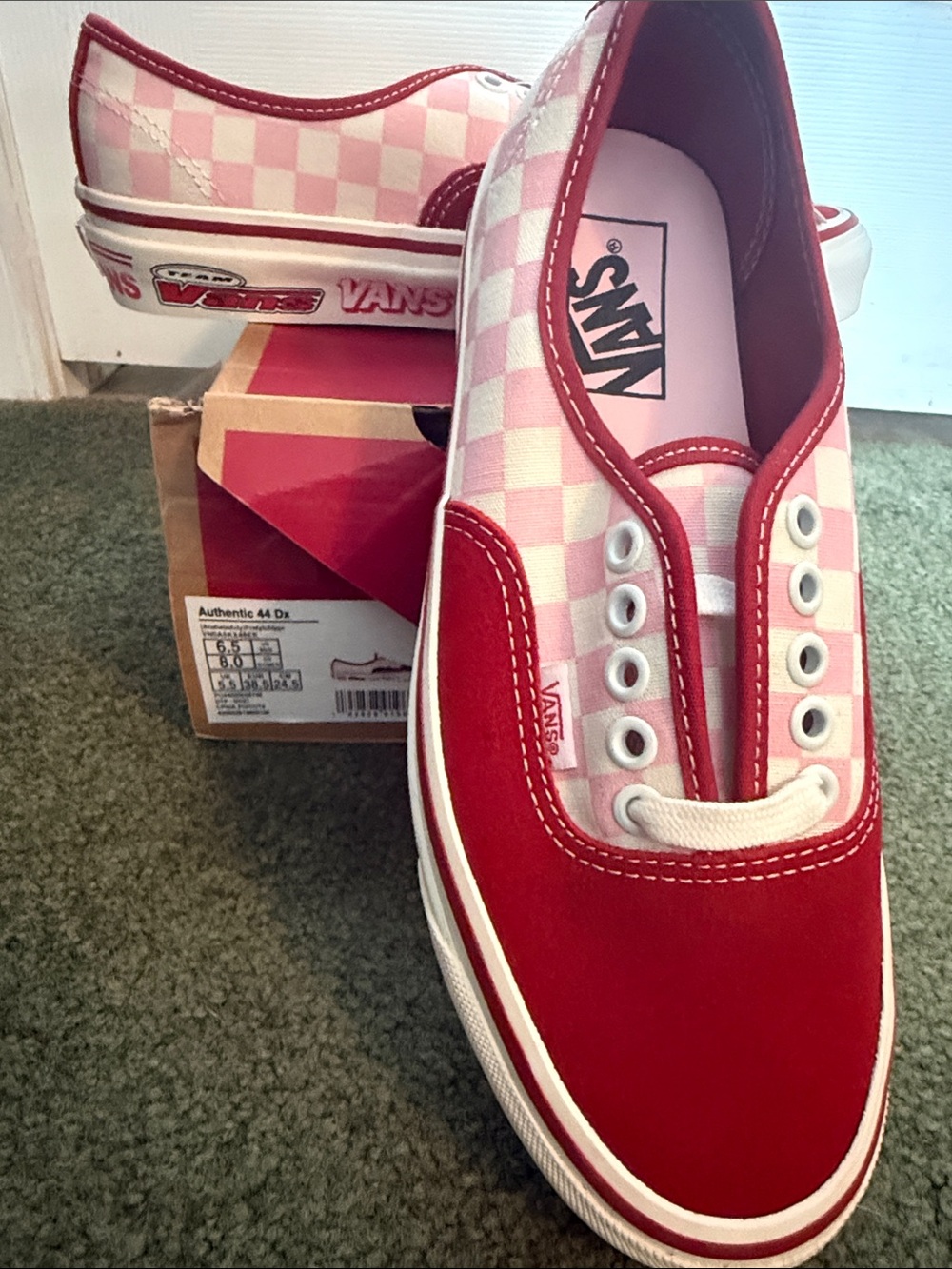 Vans Checkerboard Low-Top Sneakers in Pink & Red